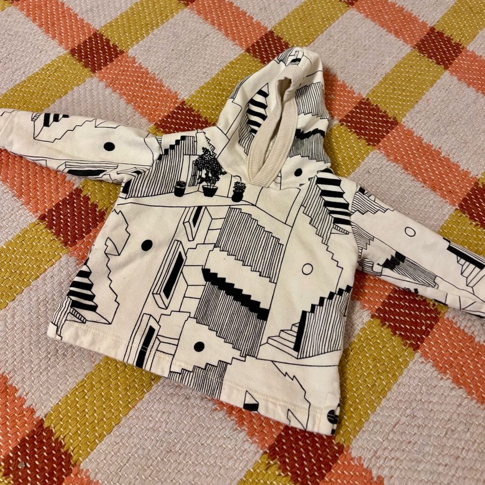 Geometric Print Baby Hoodie in Black and White